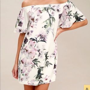 Ivory Floral Off-the-Shoulder Dress